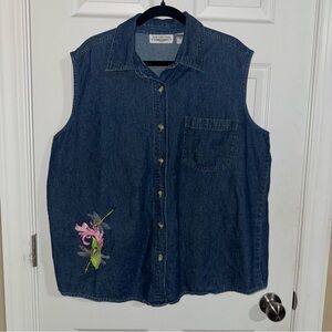 Vintage New Direction Woman‎ Denim Vest Dragonfly Embroidered Sleeveless Top 2X